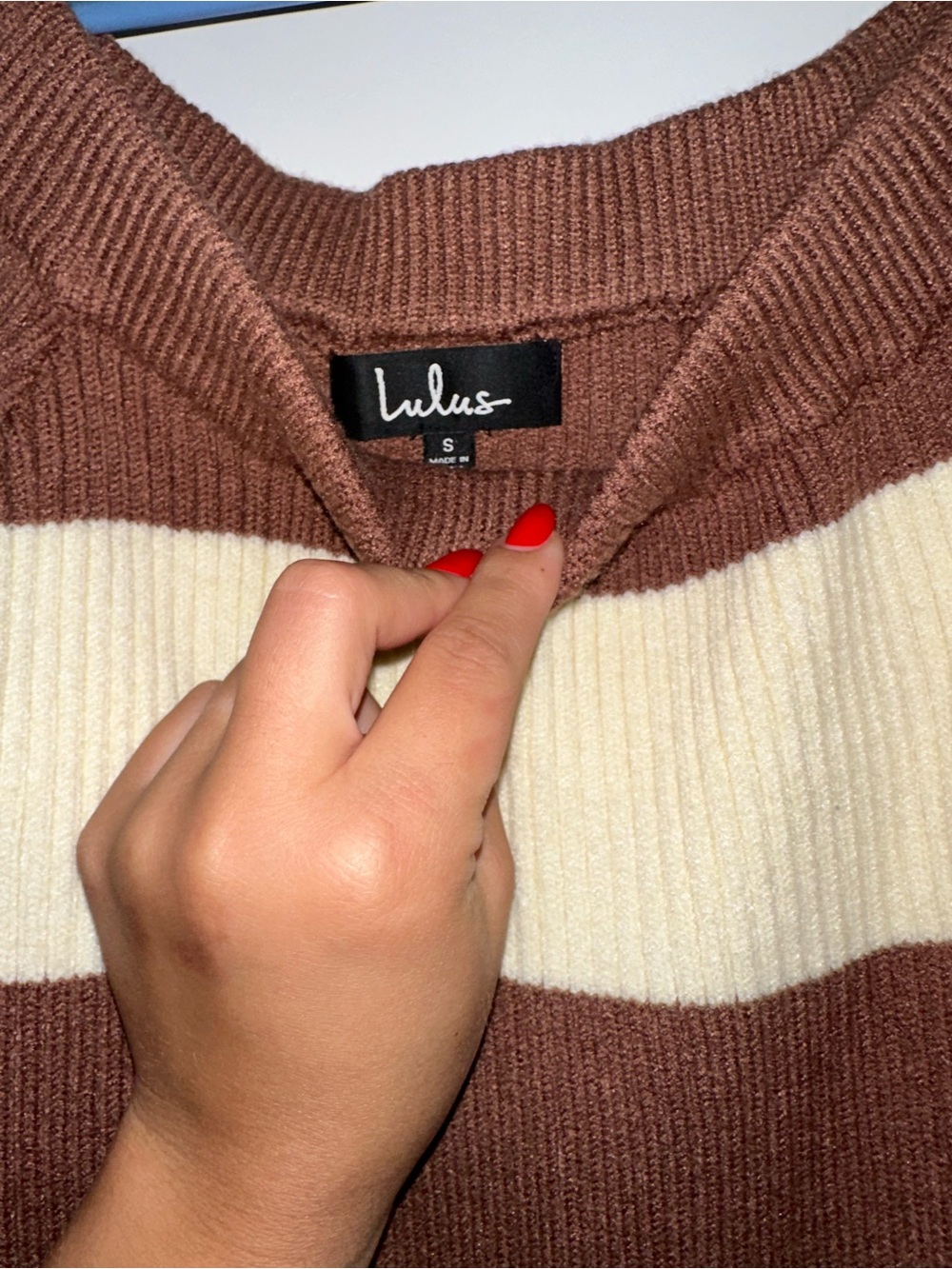 Lulus Off-the-Shoulder Colorblock Ribbed Sweater | Size Small - Picture 2 of 3